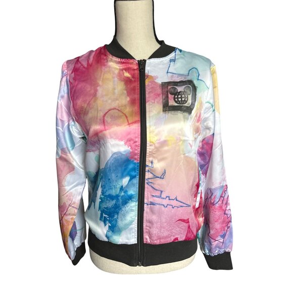 NWT Disney Cinderella Castle Tye Dye Watercolor Bomber Jacket Nylon Size Small - Picture 1 of 7